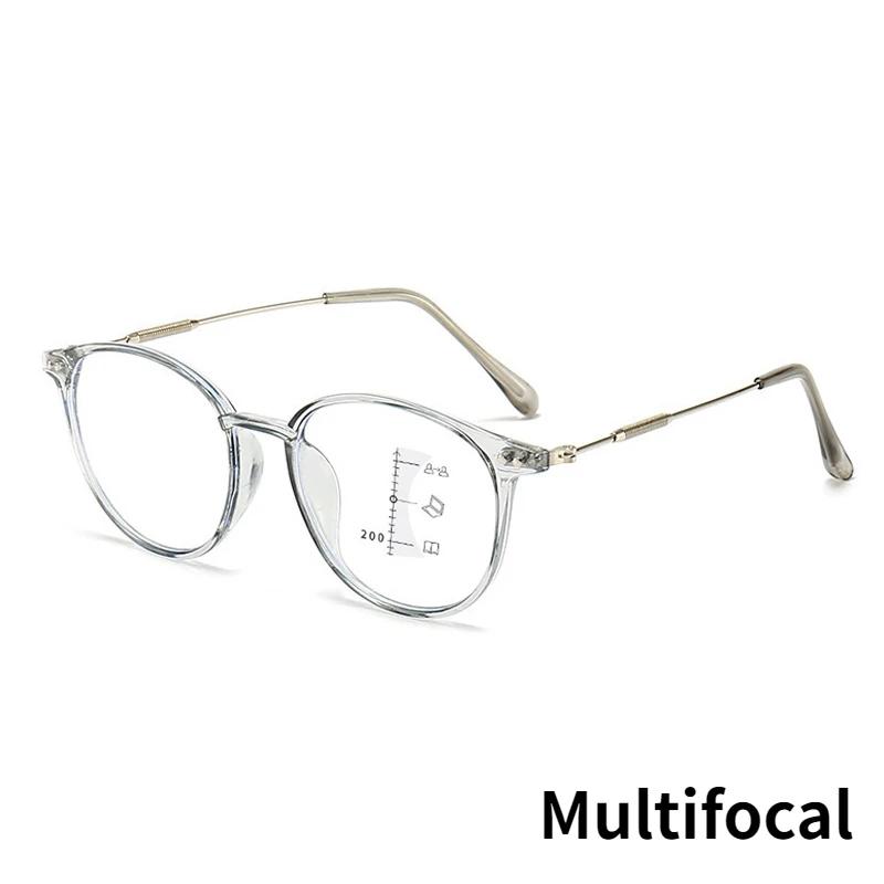 Near Far Multifocal Glasses for Men Women Vintage Fashion Round Frame Reading Glasses Blue Light Blocking Prescription Eyewear
