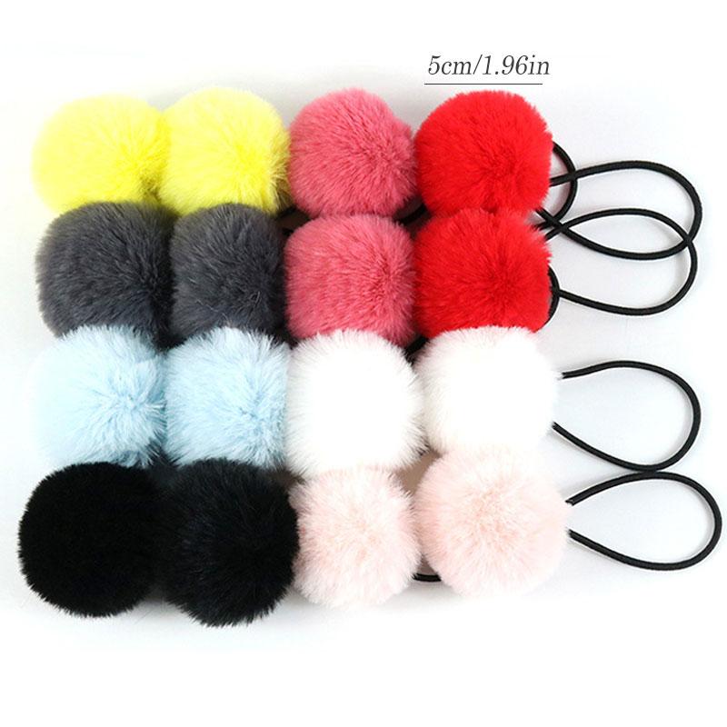 2Pcs Soft Furry Hair Ties Elastic Hair Bands Girls Hair Ring Fur Ball Hair Rope Rubber Band 5cm