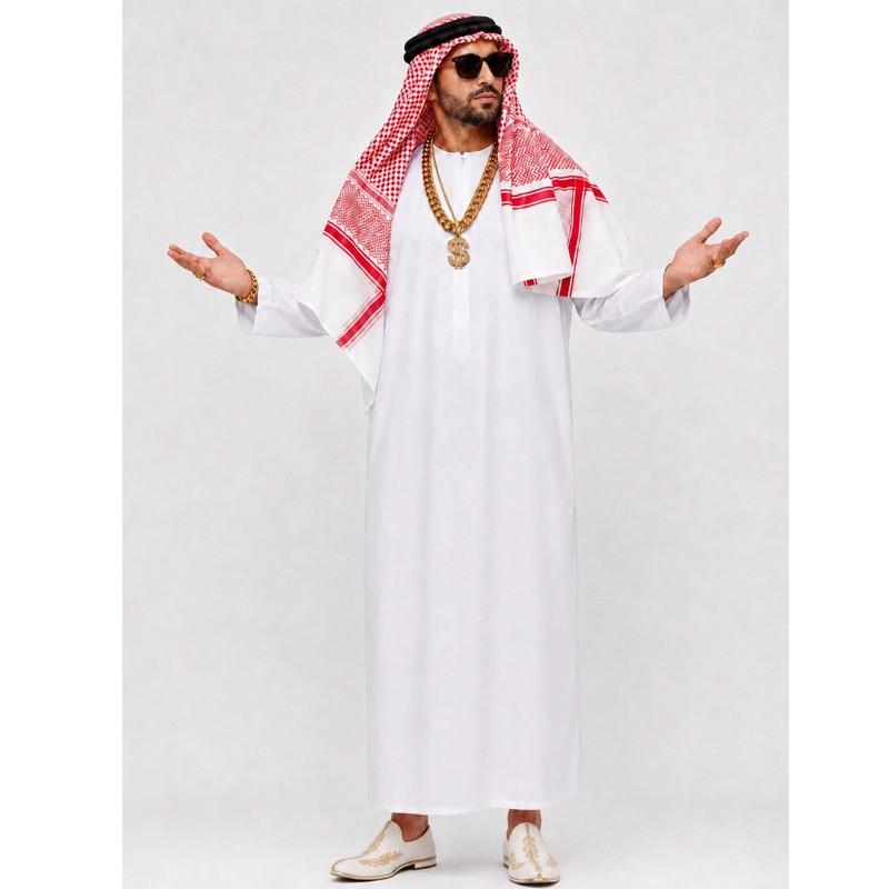 Mens White Long Robe Costume Halloween Cosplay Ethnic Style Role Play Outfit