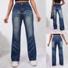 Qizlar uchun moda keng tor yuqori bel cho'ziluvchan to'g'ri jinsi shimlar