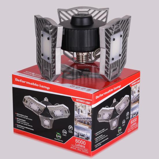 Светодиодный потолочный светильник для гаража, складной, деформируемый, 60 Вт, супер яркий, водонепроницаемый, энергосберегающий, склад, парковка, подвал, лампа