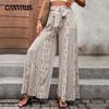 Women's New Summer Trousers Lace-up Printed Ethnic Style Wide Leg Trousers