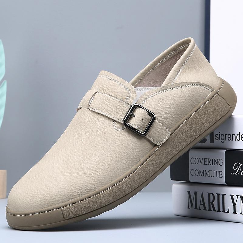 Летняя мужская обувь кожаная ретро ленивая повседневная кожаная обувь мужская мягкая подошва легкая на один педаль универсальная дышащая