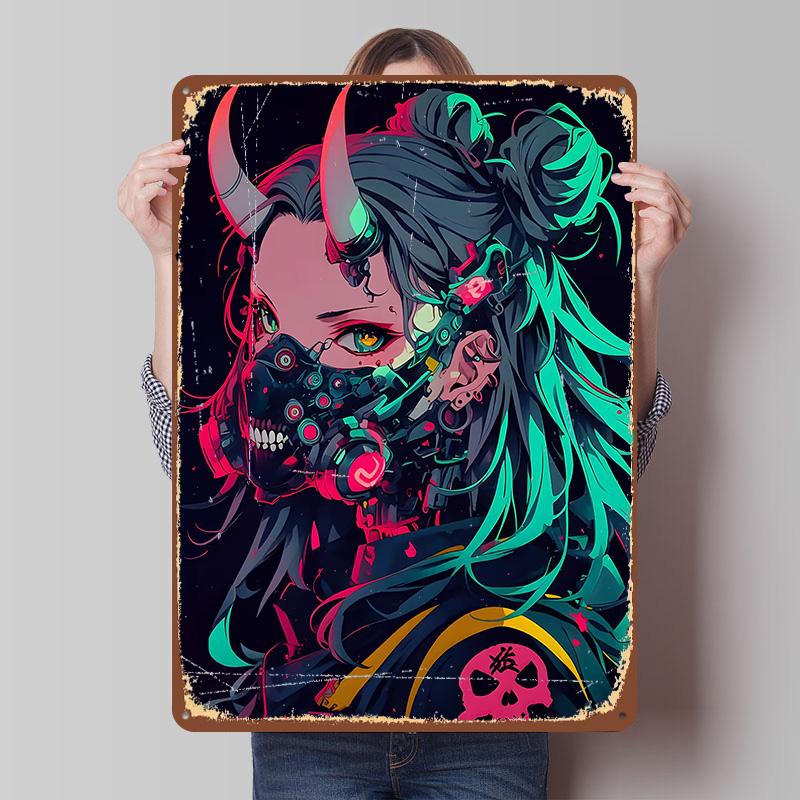 Cyberpunk Anime Girl Poster Customized Vintage Metal Signs Wall Art Retro Tin Plaque for Home Decorations Room Decoration Gaming