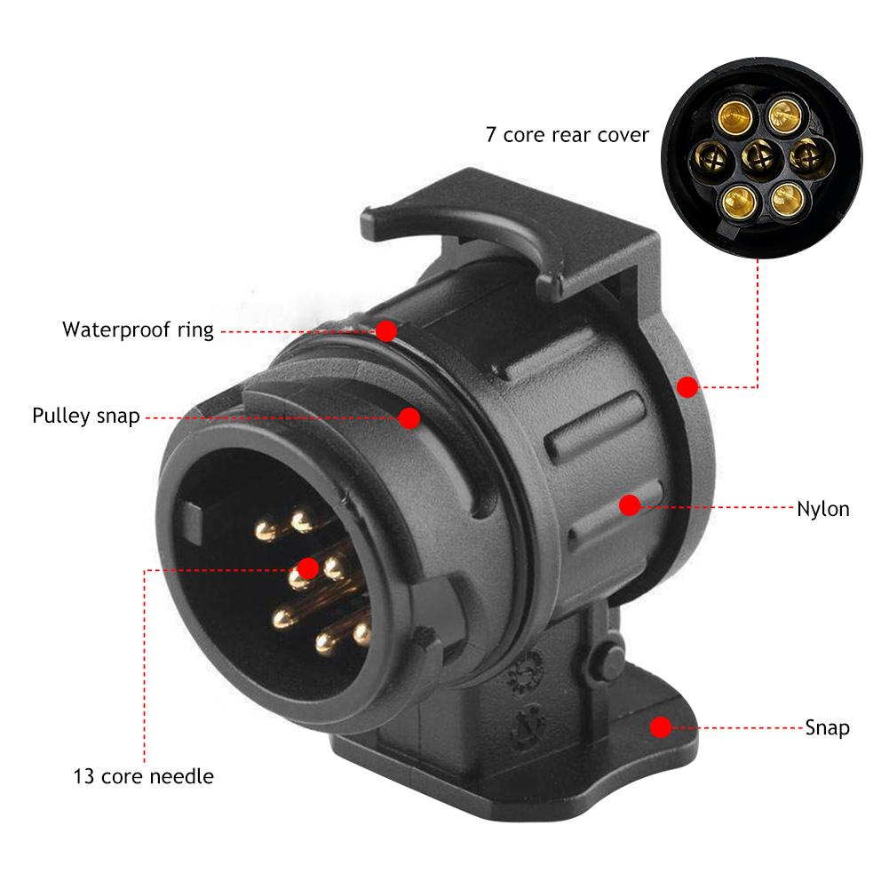 Durable 13 To 7 Pin Plug Adapter Trailer Connector 12V Towbar Towing Waterproof Plugs Socket Adapter Protect