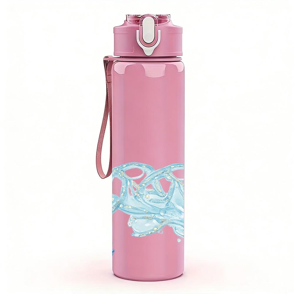 1PC Blue Wave Water Splash Art Print 750ml Color Plastic Sports Water Bottle Leakproof Flip Straw Lid Suitable for Sports Office Home Use