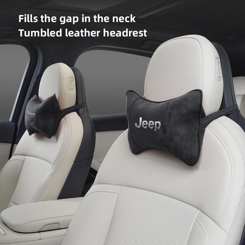 Car Breathable Neck Pillow Suede Headrest Accessories For Jeep Grand Cherokee Wrangler JK Gladiator Compass Renegade Patriot AKQ1