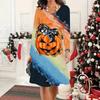 2025 Осень и Зима Новое Повседневное Женское Платье с Круглым Вырезом 3D Хэллоуинский Узор Идеальный Подарок на Хэллоуин Рождество