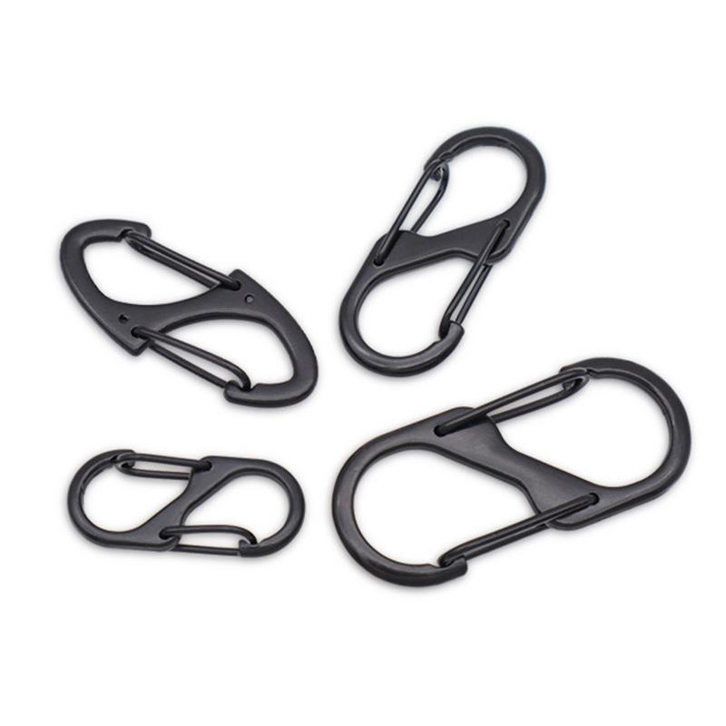 10Pcs Stainless Steel S Type Carabiner With Lock Keychain Hook Camping Key-Lock