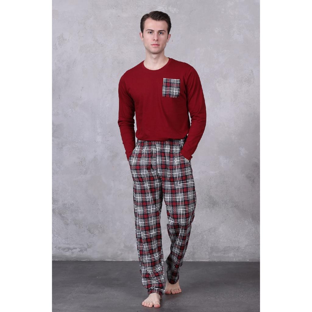 Мужской пижамный комплект с принтом в клетку, с длинным рукавом, с карманами, сезонный 100% хлопок, комплект для приданого, мягкий