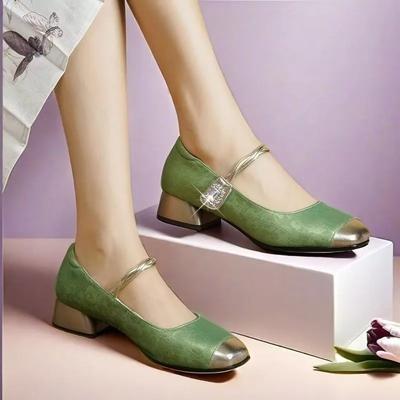 Мода 2025 Обувь Женская Мэри Джейн Женские Туфли на Высоком Каблуке Модные Туфли-Лодочки для Платья Женские Смешанные Цвета Квадратный Носок Кристалл Средний Каблук Обувь Женская