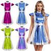 Sci-Fi Alien Costume for Women, Metallic Shiny Space Fighter Dress with Mock Neck & Cap Sleeves, Halloween Cosplay Outfit