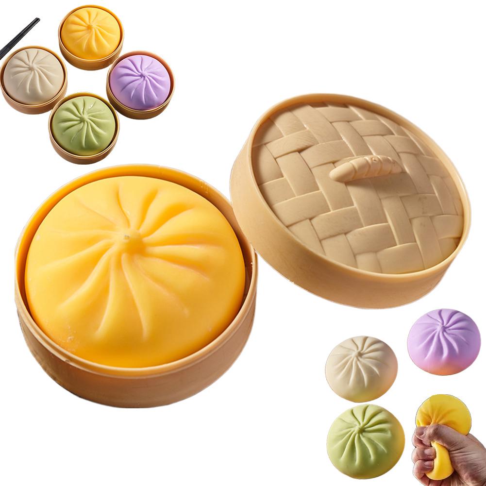 Разноцветные Дамплинг Сквиши Антистрессовые Мячики Фиджет Сенсорные Игрушки Симуляция Еды Сквиши Булочка с Пароваркой Мячик из Теста для Сжатия Подарки