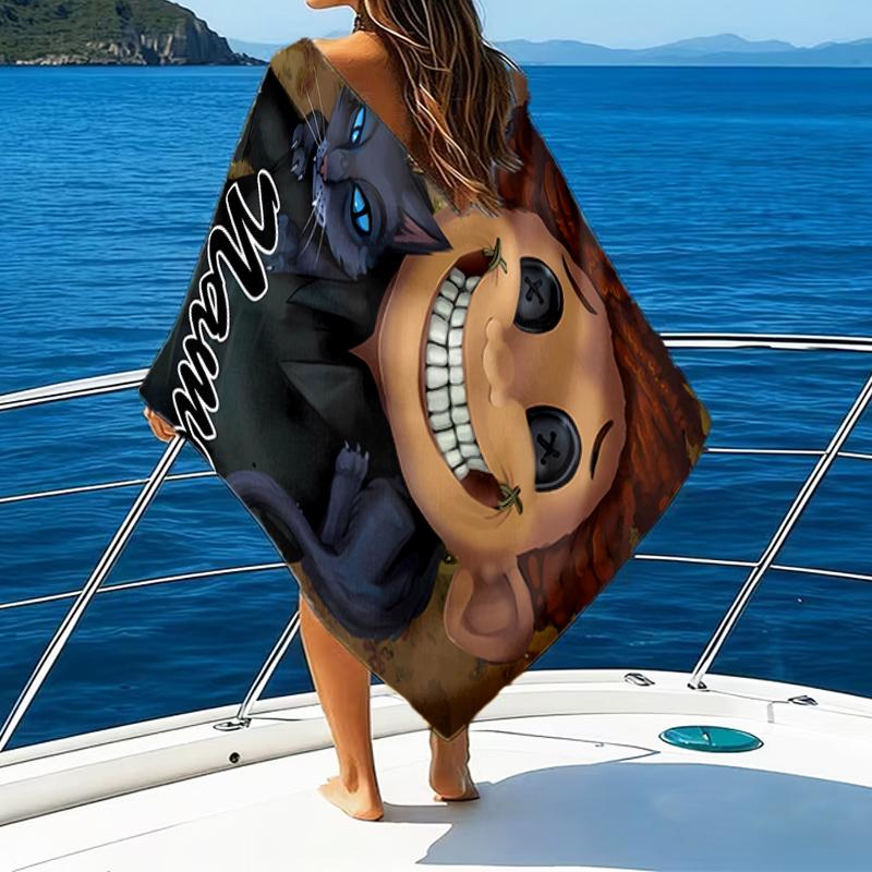 1pc Coraline7 Beach Towel with Custom Name, Beach/Swimming/Bath/Picnic/Camping Towel, Suitable for Seaside Beaches