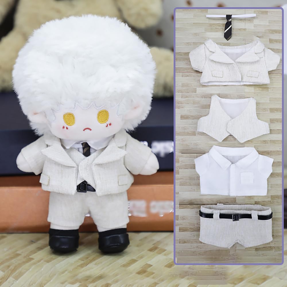 Niannyyhouse Plush Cotton 15cm/20cm Clothes Jacket, Vest, Shirt, Tie, Pants, Suit, Doll, Dress-Up (Beige 15cm)