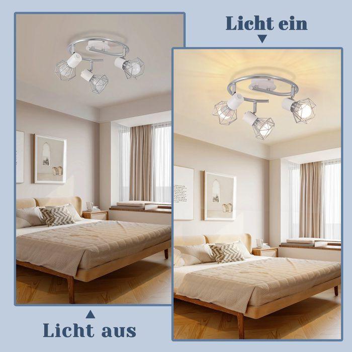 Plafonnier de Style Moderne NETTLIFE - 3 Spots E14, Orientables, Métal Blanc, Compatible LED, Base Rond, Pour Couloir Salon Cuisine