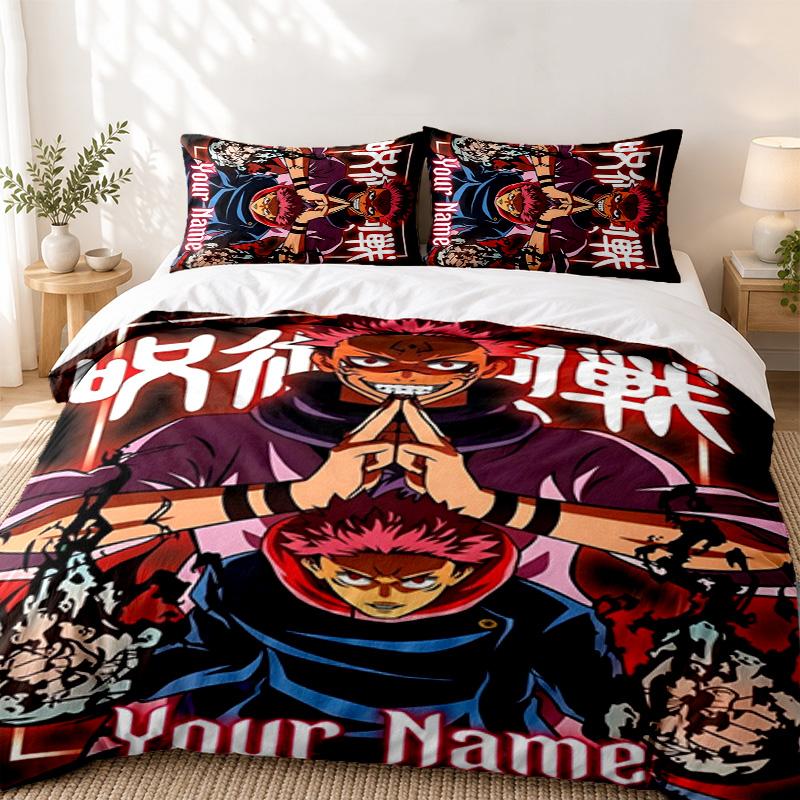 Jujutsu Kaisen Custom Name 3pc set Perfect for bedroom use Comfortable bedding set includes a duvet cover and two pillowcases Ideal birthday or Christ