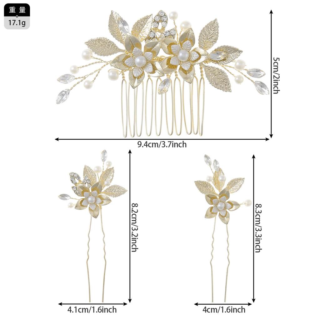 Украшение для волос Haodeliy, аксессуар для волос, гребень U-образной формы, набор из 3 предметов, заколка для волос невесты с мотивом из листьев и цветов, головной убор ручной работы, свадебный головной убор, украшение для волос