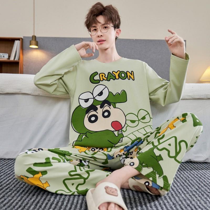 Boys Cotton Pajama Set Long Sleeve Cartoon Print Sleepwear Teens 8 Years Soft Comfortable Home Wear