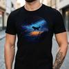 Starry Night Wolf Graphic T Shirt Majestic Wildlife Print Unisex Soft Cotton Crew Neck Short Sleeve Trendy Casual Tops