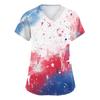 Women's Short Sleeve Independence Day Printed V-Neck Pocket Workwear Top