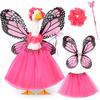 1 Set Butterfly Wing Porch Goose Costume Set Adjustable Size Fairy Wings Tutu Skirt Wand Flower Crowns Set Pet Outfit Garden