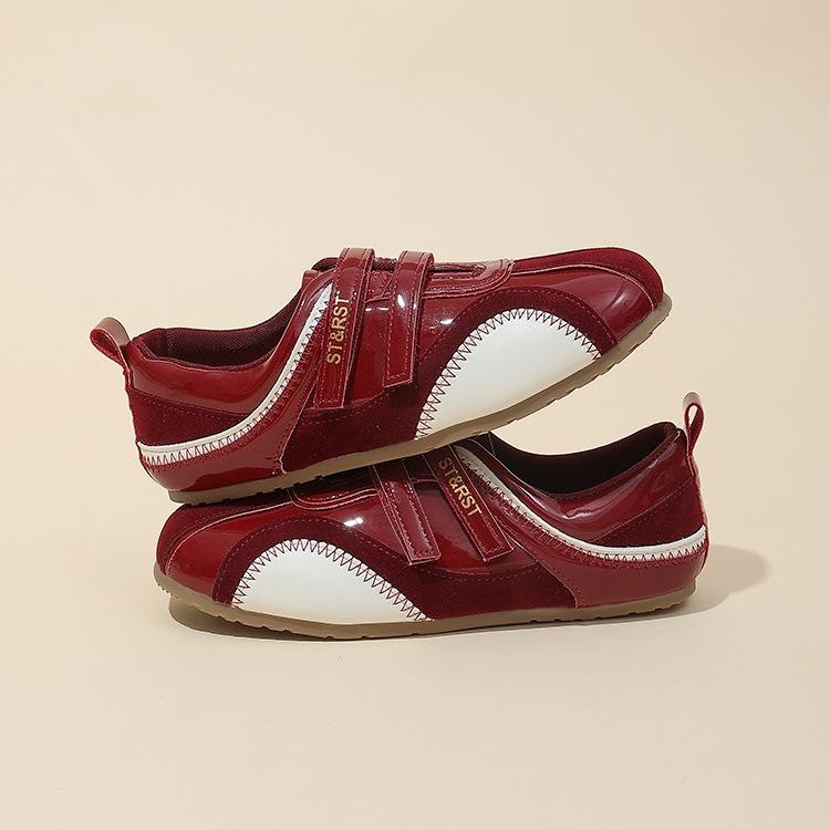 Korean version of genuine leather ballet training shoes for women's 2025 summer new Velcro sports and leisure Mary Jane silver shoes