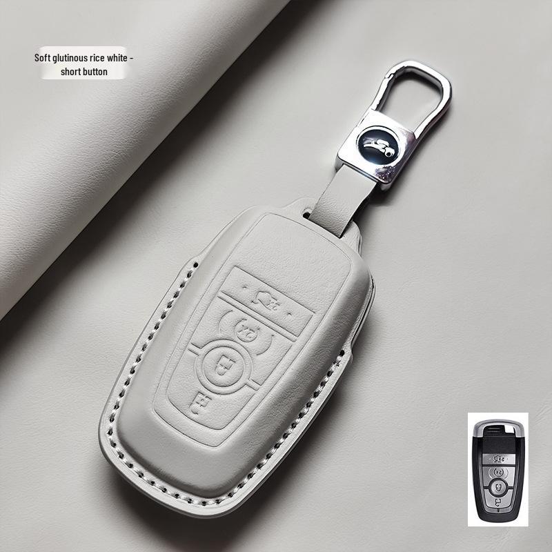 Genuine Leather Key Case for Ford Focus, Mondeo, Edge, Escort, Explorer, and Raptor.