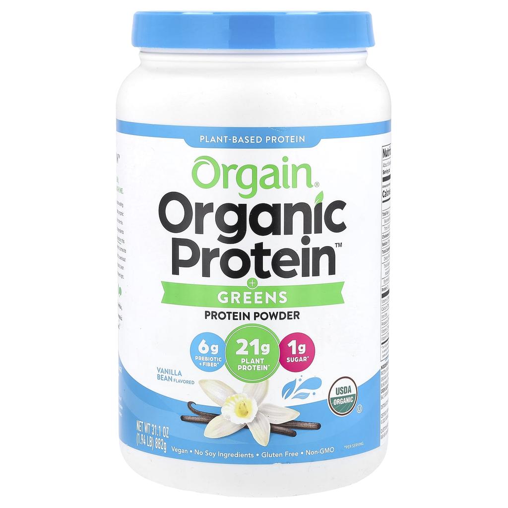 Orgain Organic Protein and Greens Protein Powder, Plant-Based, Vanilla Bean, 1.94 Lbs (882 G)
