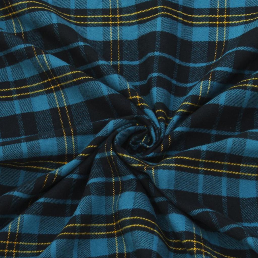 Bigreams Unstitched Cotton Navy Blue Checkered Flannel Shirt Jackets Fabric Sewing Sold By Meter