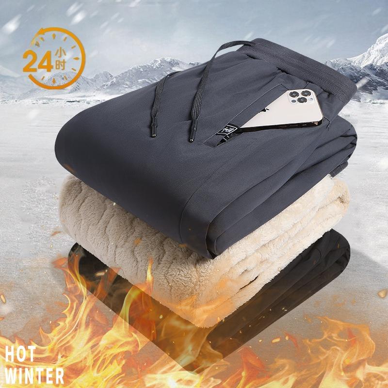 Men's Fleece-Lined Thickened Loose-Fit Trousers for Autumn and Winter Warmness-Retaining Cuffed Leggings Shearling Fleece Casual Long Trousers for Men