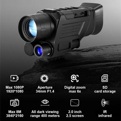 Портативный профессиональный телескоп 4k Hd, 6-кратный цифровой зум, 400 м, инфракрасный монокуляр ночного видения для записи видео на охоте