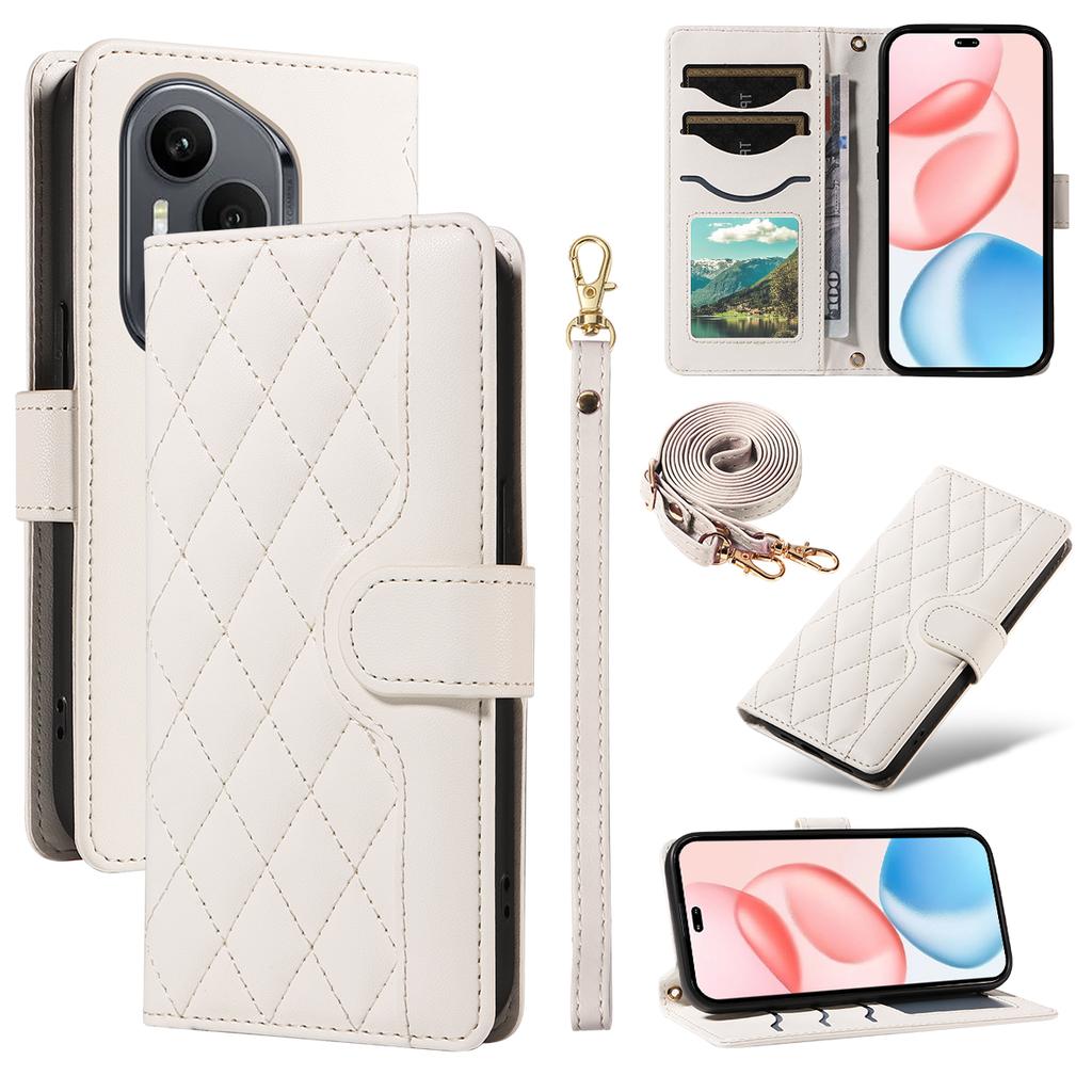 Для Honor 400 Pro 5G (Глобальный) Чехол-кошелек Ромбовидный кожаный чехол для телефона с ремешком