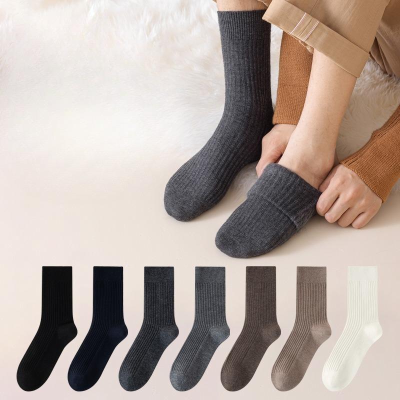 Winter Woolen Socks, Thickened and Warm Mid-calf Socks, Lined Lined Lined Long Calf Men's Socks, Solid Color Business Socks