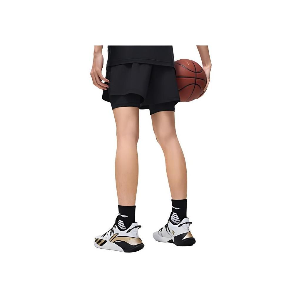 Li Ning Professional Basketball Series Solid Color 2 In 1 Sports Shorts Men Shorts Black AAPT085-1