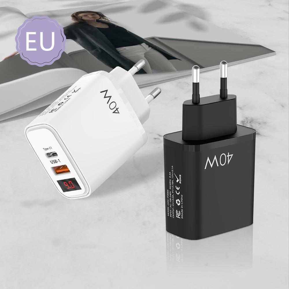 Зарядное устройство 20 Вт с цифровым дисплеем PD+USB | Быстрая зарядка QC 3.0 | Штекер EU/US/UK