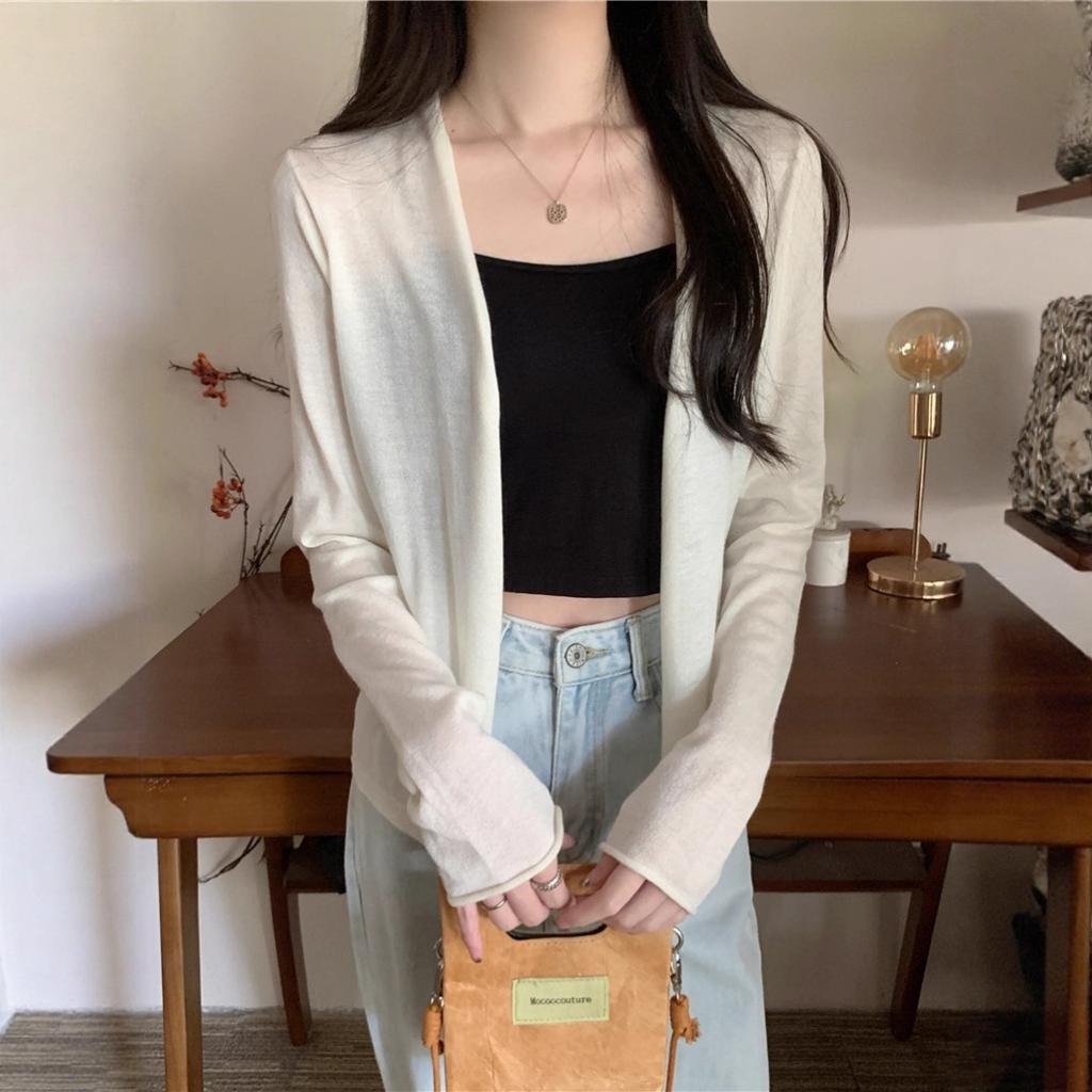 Thin outer knitted shawl small cardigan women's 1116 autumn loose long-sleeved short coat Korean lazy top