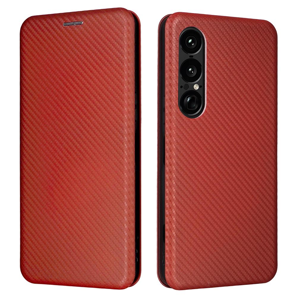 Чехол для Sony Xperia 1 VII с текстурой углеродного волокна, противоударный, из ПУ кожи, чехол для телефона