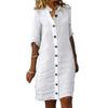 Women Summer Midi Dress Lapel Half Sleeve Solid Color Single-breasted Soft Breathable Buttons Lady Knee Length Dress