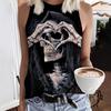 Trendy Skull 3d Printed Sleeveless Vest New Casual Versatile T-Shirt Crew Neck Women Clothing Summer Breathable Tank Tops 2024
