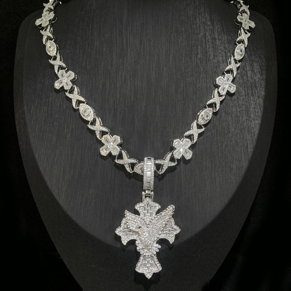 Collar Hop Para Hombre Cross Pendant with Cuban Chain CZ Jewelry Set Ready Stock Bulk