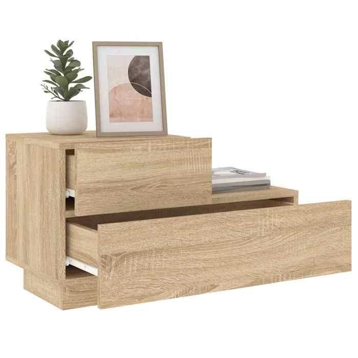 Table de chevet - Maison Exclusive - Chêne sonoma - LED RVB - 70x36x40,5 cm