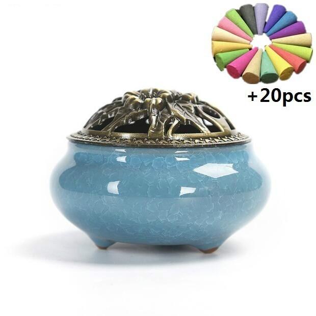 Ceramic Incense Burners Portable Porcelain Censer Buddhism Incense Holder Home Tea House Yoga Studio 20pcs Incense Gift