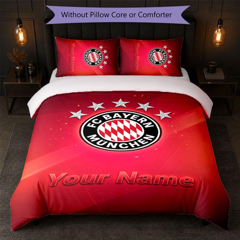 Bayern Munich Custom Name Text Bedding Set 1 Duvet Cover+2 Pillowcases Soccer Logo Personalized Gift For Special Occasion Bedroom Decor