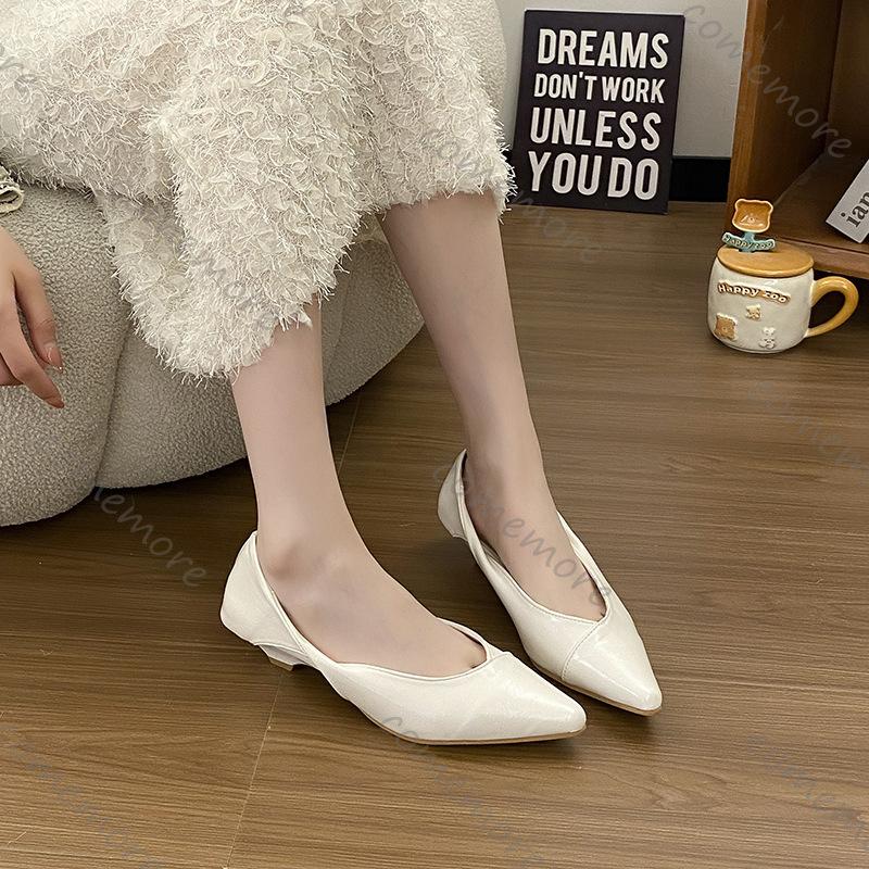 Comemore Shoes for Women Spring Autumn Low Heels Single Shoe Casual Solid Color Slip On Pumps Soft Leather Cat Heel Women's Shoe