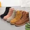 Autumn and Winter Plus Cotton Martin Boots Women's British High-top Rhubarb Boots Casual Large Size Women's Shoes Tooling Leather Boots