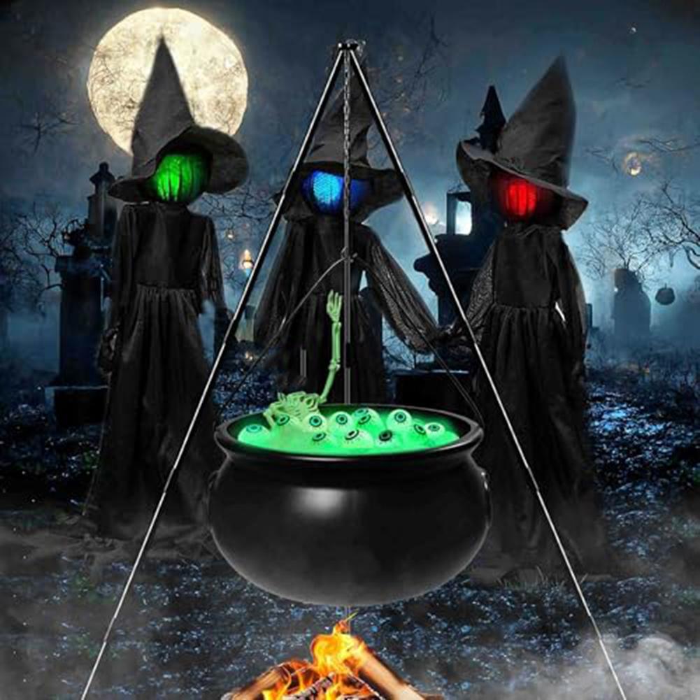 Halloween Witch Cauldron with Green Light Eyeballs for Outdoor Garden Lawn or Patio Decoration 30 7 Inch Tall Tripod