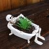 Skeleton Flower Pot Resin Skeleton In Bathtub Plant Pot Gothic Home Decor Planter for Succulents Halloween Desktop Mantel Decoration