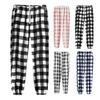 Winter Pajama Pants Thick Plush Elastic Waist Plaid Print Loose Keep Warm Leg-Binding Design Unisex Homewear Trousers Solid Color Lounge Bottoms