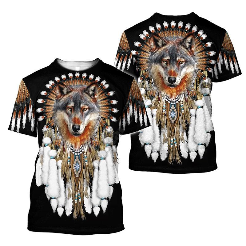 Летний топ с круглым вырезом и 3D-принтом с волком, модная повседневная мужская футболка с коротким рукавом